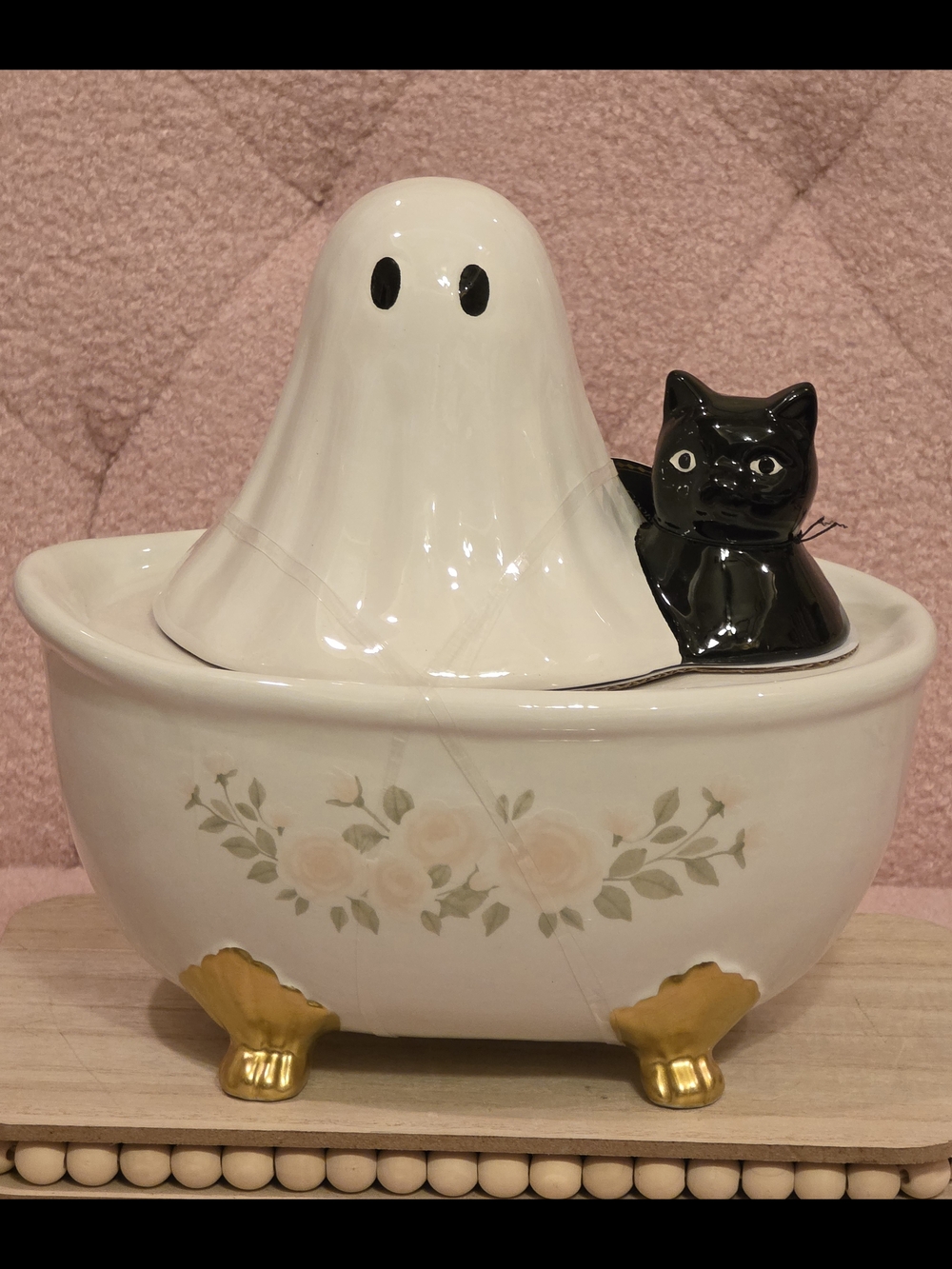 Halloween Ghost & Cat In Bathtub Cookie Jar